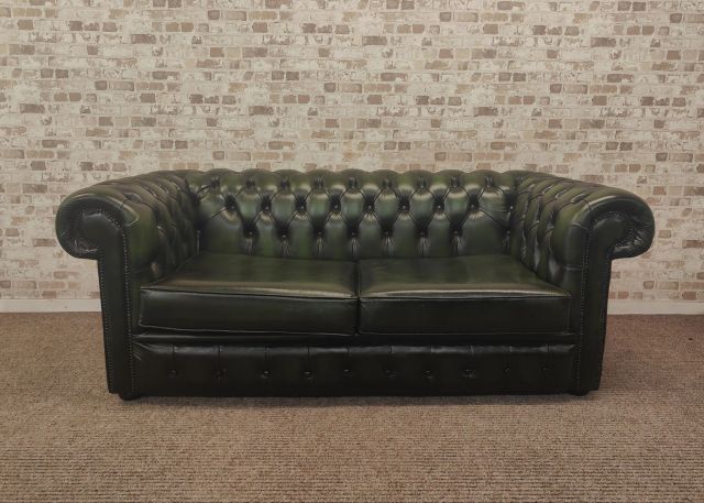 Rare canapé-lit 2pl en cuir vert antique (Réf: 692)