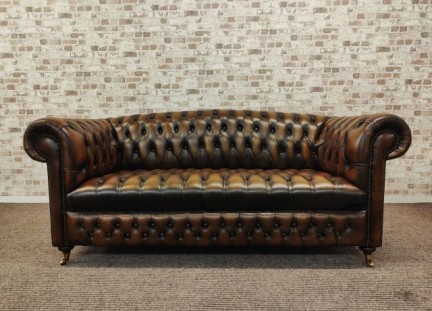 Exceptionnel canapé 3pl en cuir marron tan nuancé (Réf: 698)